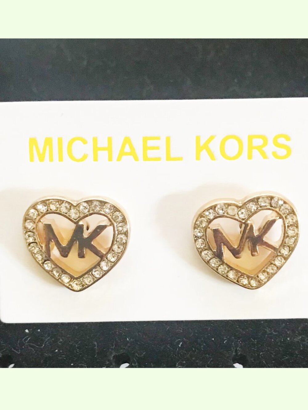 Michael Kors Gold Heart Logo Rhinestone Fashion Stud Earrings